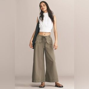 NWT! By Anthropologie Cool Olive Slouchy Wide-Leg Pants - Size Large 🏀
